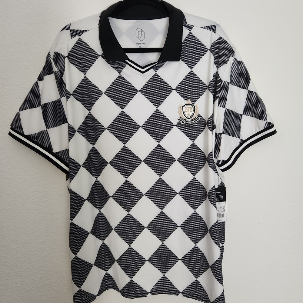 Original Use Mens Black and White Checkered Polo Shirt Size XL